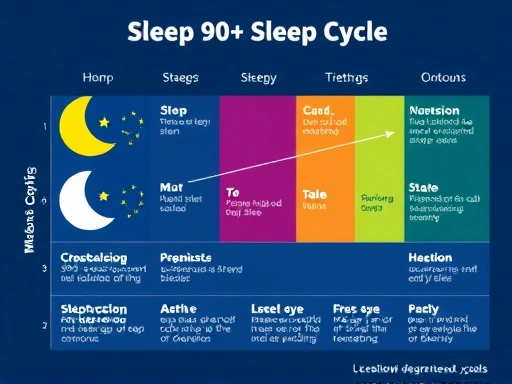A clear, informative chart illustrating the different stages of the 90-minute sleep cycle, with vibrant colors and easy-to-understand labels, suitable for a health blog.