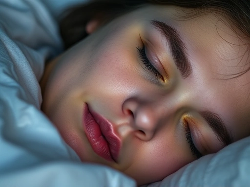 A close-up of a person's peaceful face during sleep, with a subtle hint of sleepwalking (e.g., slightly open eyes, but not distressed), focusing on the brain activity or internal state related to sleepwalking, to represent understanding the causes and management.