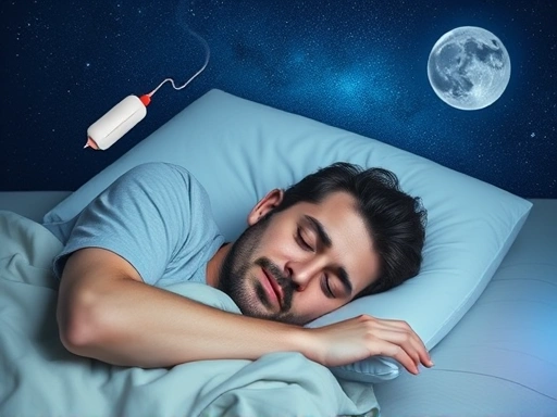 A calm sleeping person, surrounded by subtle visual representations of common snoring causes like a narrow airway, a pillow, and a peaceful night sky. The image should convey both the problem and the potential for a restful solution.