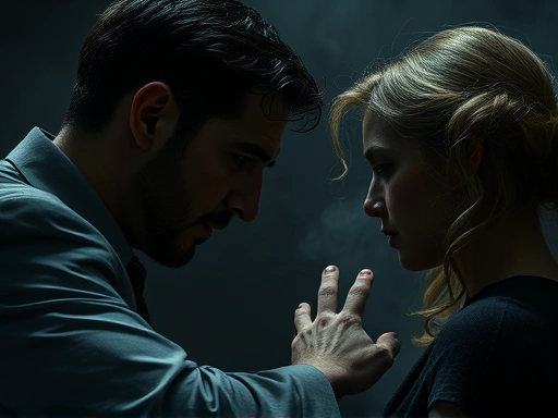 A detailed psychological study scene, focusing on the dark motivations of a blackmailer, incorporating concepts of power and control with complex emotions.