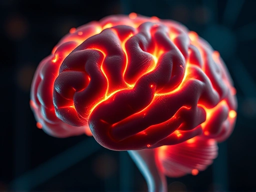 A close-up shot of an abstract representation of a brain, with light patterns flowing through it, symbolizing the cognitive processes and psychological effects of processing complex and sensitive information. The visual elements suggest thought, analysis, and emotional impact related to crime documentaries.