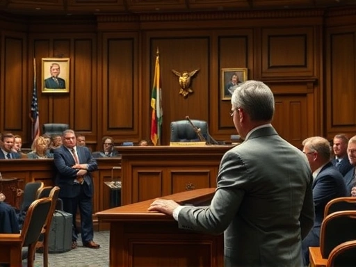 A high-stress courtroom scene with a nervous witness on the stand, jurors watching, depicting the psychological impact on testimony.