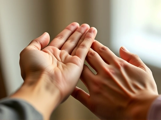 Close-up of hands reaching out for a comforting hand, symbolizing psychological support and community help for trauma survivors in legal proceedings, conveying empathy and trust.