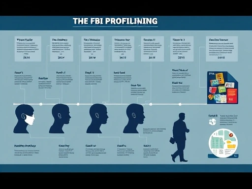A visually engaging illustration depicting the timeline of FBI profiling, showing early psychiatric approaches evolving into modern behavioral analysis, with subtle references to data and technology. Focus on the progression.