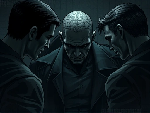 A detailed, nuanced image depicting the complex psychological dynamics within an organized crime group, focusing on concepts of belonging and loyalty, set in a shadowy, cohesive gathering.