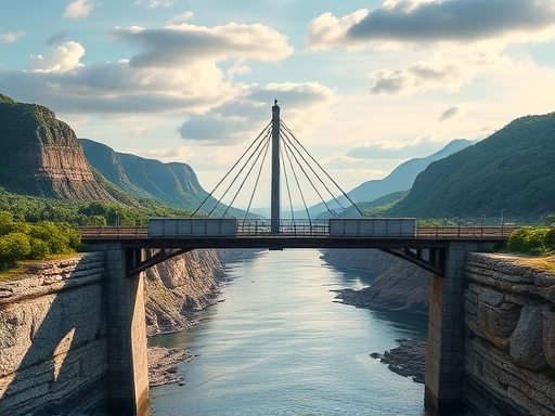 A close-up, symbolic image illustrating a bridge connecting two distinct cultural landscapes, representing the journey of immigrants towards social integration, with elements of support, understanding, and adaptation. Focus on connectivity and overcoming challenges.