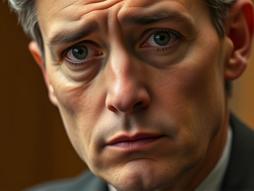 A close-up shot of a thoughtful juror's face, with a subtle expression of doubt or contemplation, reflecting the internal struggle with conformity and individual judgment in a legal setting.