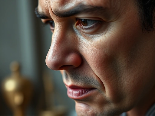 Close-up on an interpreter's face showing intense concentration and empathy, with subtle cultural symbols in the background, highlighting the psychological burden of accurately conveying cultural nuances in legal settings.