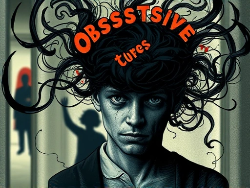 A detailed, nuanced illustration depicting the complex inner turmoil of a person with obsessive thoughts, represented by abstract swirling patterns and shadowed figures, embodying concepts of control and delusion, with a blurred background suggesting a target or object of obsession. Focus on psychological depth and the unseen struggle.