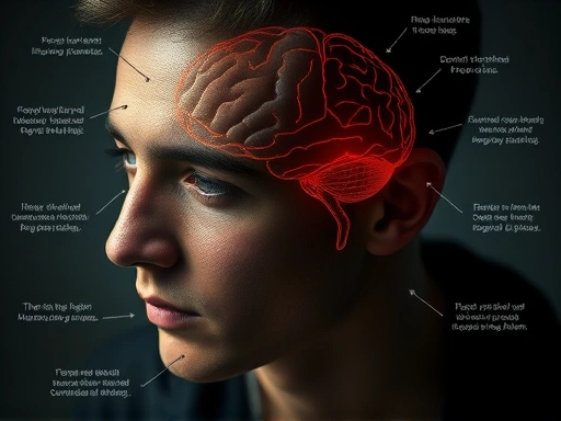 A close-up, symbolic image illustrating a person's psychological shift and ideological immersion during the radicalization process, perhaps with brain imagery or thought patterns. Highlight mental transformation.