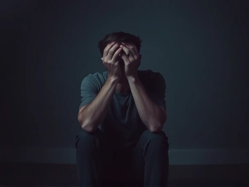 A person sitting alone in a dimly lit room, holding their head in their hands, depicting feelings of self-blame and guilt after a traumatic event, emphasizing internal struggle and isolation. The scene should convey deep emotional pain.