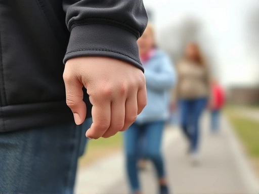 Close-up of a parent's hand gently holding a child's hand during an outing, symbolizing support and security, showing a bond.