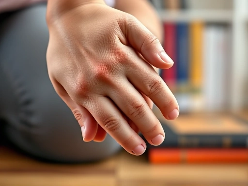 A close-up of a parent and child's hands intertwined, symbolizing connection and guidance, with blurred books on child psychology in the background.