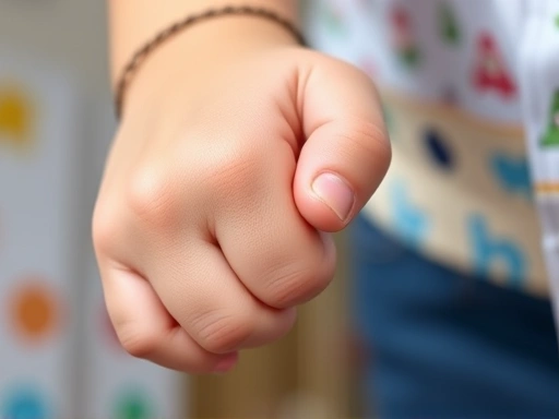 Close-up of a child's small hand gripping a parent's finger, symbolizing comfort and reassurance during kindergarten adaptation.