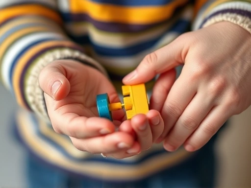 Close-up of a child's hands holding a small, broken toy, with a parent's reassuring hand nearby, symbolizing honesty and accountability.