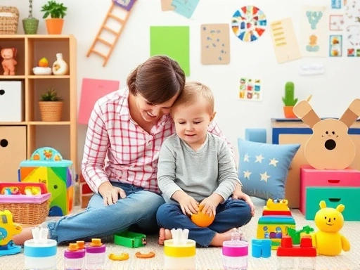 A caring parent sits with a child, surrounded by diverse toys and communication tools, symbolizing the choice between play therapy and speech therapy. The scene is bright and hopeful, with a focus on child development and informed decisions.