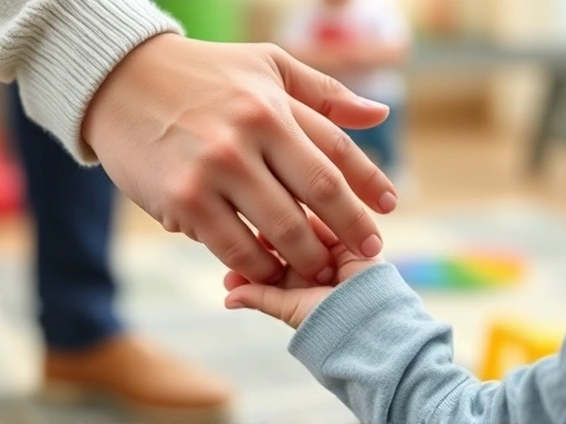 A close-up shot of a parent's hand gently but firmly removing a toy from a child's grasp, illustrating immediate intervention and setting clear boundaries, with a blurred background suggesting a safe play area.