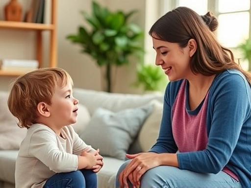 A parent engaging in positive discipline with their child, showing empathy and active listening in a warm home environment, focusing on child discipline techniques.