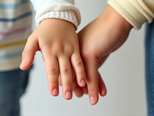 Close-up of a child and parent's hands, illustrating gentle guidance and connection, representing non-scolding discipline and positive parenting strategies.