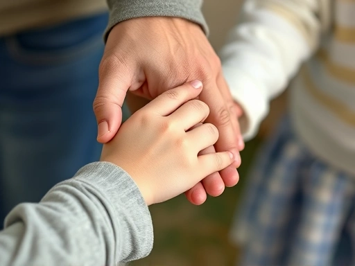 Close-up of a parent's hand gently touching a child's hand, illustrating trust and reassurance during a conversation about truthfulness and consequences.