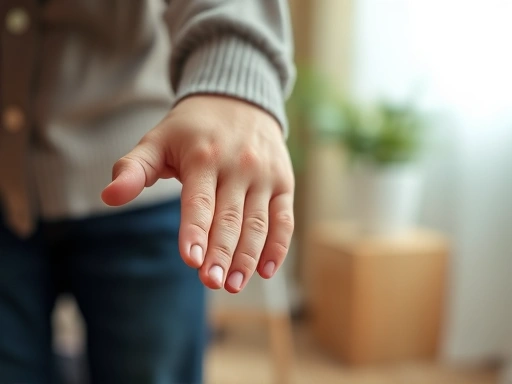 Close-up of a child's hand reaching out for a parent's hand, symbolizing connection and guidance, with subtle background blur showing a warm home environment.