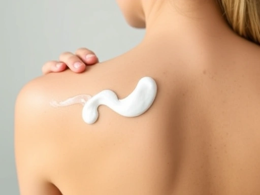Close-up of a person applying a non-comedogenic lotion to their back, showing clear, healthy skin with a focus on hydration, post-acne care, and gentle touch.