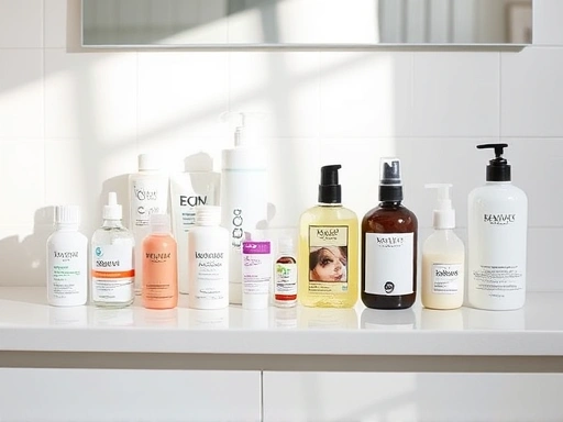 A diverse range of makeup remover products neatly arranged on a clean, minimalist bathroom counter, with soft, natural lighting highlighting their various textures and packaging, conveying a sense of choice and purity.