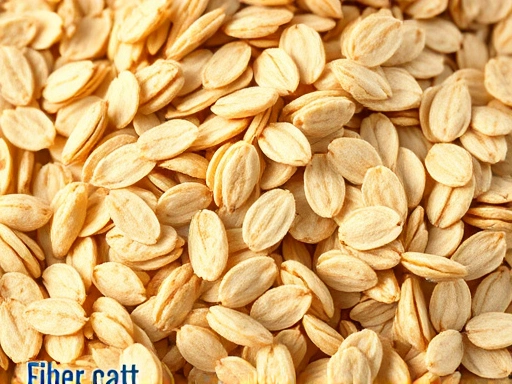 Close-up of dry rolled oats with scattered beta-glucan molecules represented abstractly, emphasizing the key fiber content crucial for cholesterol reduction.