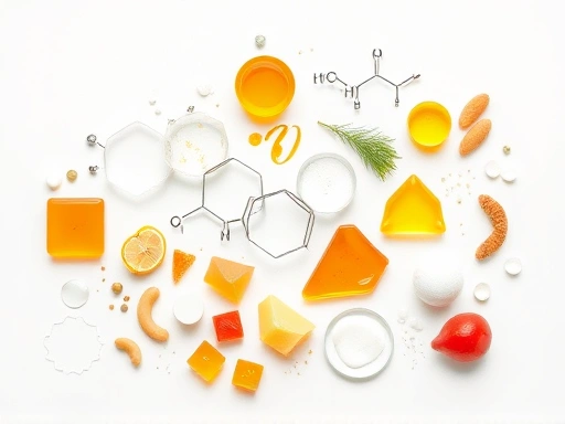 A diverse collection of various skincare ingredients like retinol, niacinamide, salicylic acid, and vitamin C, visually representing their chemical structures or common product forms, arranged aesthetically on a clean, bright background, focusing on scientific efficacy for pore reduction.