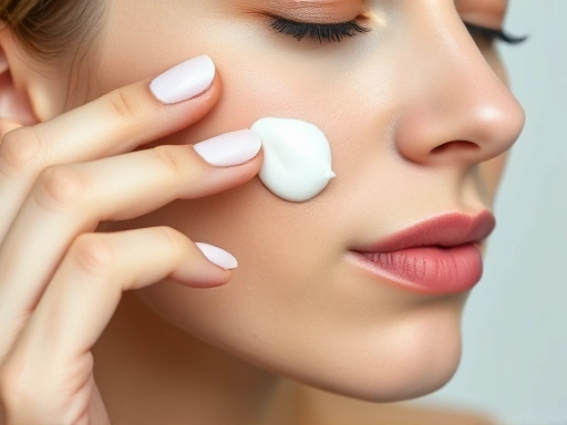 A close-up shot of a woman's hand gently applying a hydrating cream to her nasolabial fold area, highlighting the importance of targeted skincare and anti-aging management with a focus on skin texture.