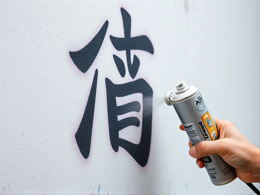 Close-up on a 곰팡이 제거제 being sprayed on a wall, highlighting the detail and action.