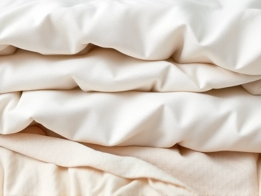 Close-up of different bedding fabrics, emphasizing texture and quality for comfortable sleep, detailed view.