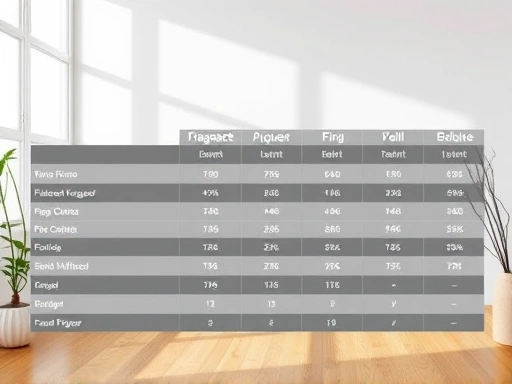 A detailed comparison table of different fragrance and diffuser types in a well-lit room.