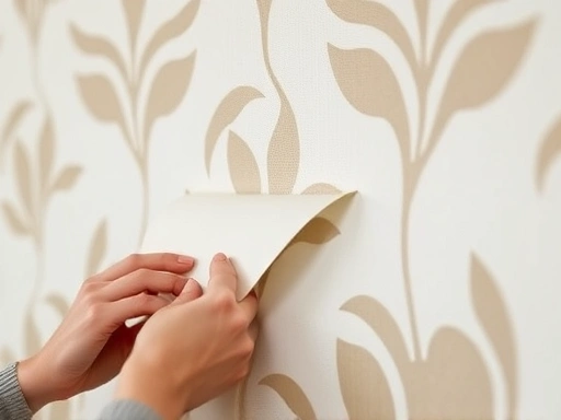 Close-up of hands installing wallpaper with careful precision, highlighting the DIY aspect of self-interior design.