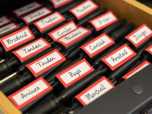 Close-up of labeled drivers organized in a drawer, highlighting the importance of categorization.