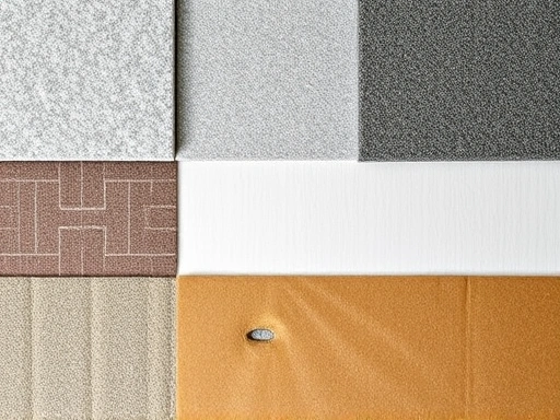 Close-up shot of various soundproofing materials used in a two-room apartment, highlighting textures and installation details.