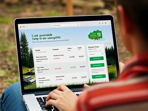 A person looking at a laptop screen with a campsite reservation page, trying to find available slots for a popular camping site.