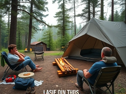 A realistic, cozy camping scene with practical, non-extravagant gear, focusing on nature and authentic outdoor experience, no influencers present, emphasizing a peaceful camping trip.