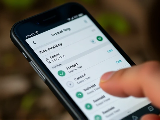 Close-up of a smartphone screen displaying a real-time camping site availability map or list, with a finger quickly scrolling, emphasizing the speed and urgency of same-day booking.