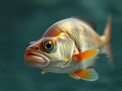 A close-up, dynamic shot of a fish reacting to a subtle temperature gradient in water, perhaps with a slight change in its fin movement or scale patterns, symbolizing the impact of temperature on its immediate behavior.