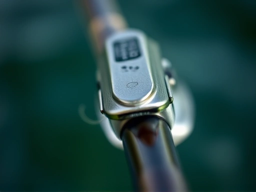 Close-up of a fishing rod tip bending under pressure, with clear focus on the flexibility and action, implying precise control and fish detection.