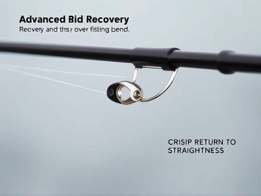 A close-up image of a fishing rod tip quickly recovering after being bent, demonstrating its recovery power. The image highlights the rod's crisp return to straightness, showing advanced material and design for optimal fishing performance.