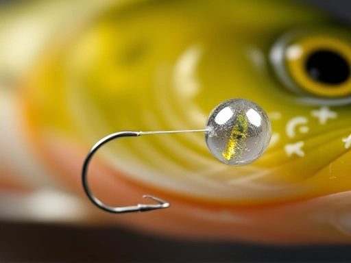 Close-up of a perfectly assembled mullet fishing float tackle, showing a small hook, light leader, and sensitive float, ready for use.