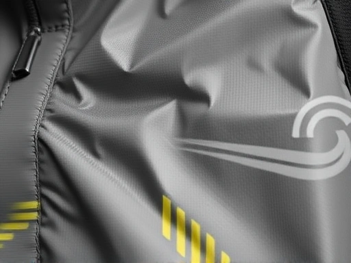 A close-up shot of a technical hiking windbreaker fabric, showing its weave and texture, with a subtle indication of air permeability and a wind effect simulation, highlighting advanced material science for breathability and windproof properties.