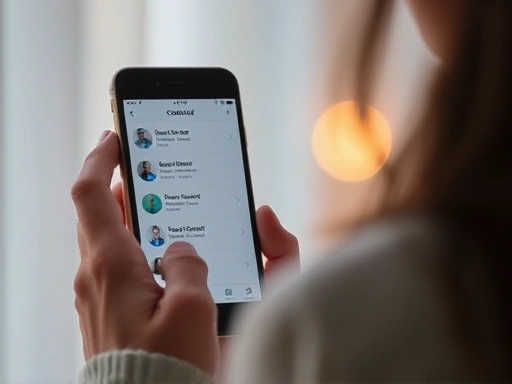 A person deleting contact information on a smartphone, symbolizing emotional detachment and the beginning of healing after a breakup, with a soft, hopeful light in the background. Calm, serene atmosphere.