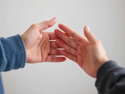 A close-up shot of two hands, one gently pushing away the other's hand, symbolizing setting boundaries in a relationship, with a soft, blurred background emphasizing personal space and respect.