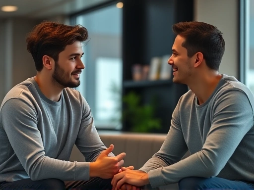 A person thoughtfully communicating with both a same-sex friend and a romantic partner, showing balance and understanding in a modern, friendly setting, soft lighting, focus on clear communication and mutual respect.