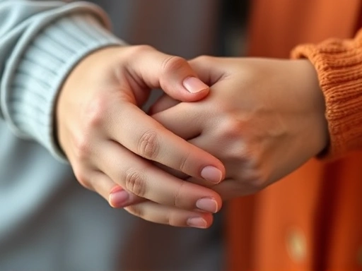 Close-up of two hands gently holding, symbolizing trust and effective communication in a healthy relationship, with a soft, warm light.