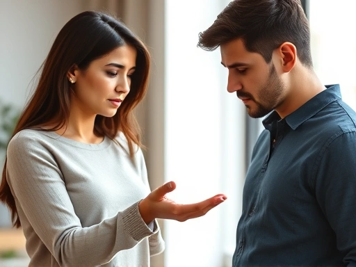 A couple, one person offering a supportive hand to the other who looks slightly anxious, symbolizing different attachment styles in a modern, warm relationship setting with soft lighting and blurred background, incorporating keywords like attachment, relationships, communication, and support.