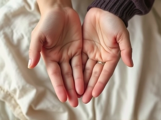 A close-up of two hands gently holding, symbolizing connection, with the other hand slightly apart, representing individual space, on a soft, blurred background, intimate and thoughtful.